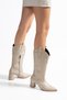 Dakota Women's Beige Leather Studded Detailed Pointed Toe Western Boots - 4