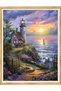 Diamond painting puzzle kit, lighthouse and cottage at sunset 40x50 cm mosaic