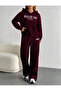 Burgundy Wealthy Printed Hooded Oversize Wide Leg Tracksuit Set - 2