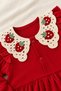 Baby Girl Strawberry Knitted Collared Jumpsuit Set, 2-Piece, Cotton Headband Included - 4