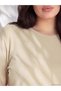 Two Mt Shop Quality Lcw Curve Beige Interlock Plain Loose & Loose Long Sleeve Women's T-Shirt - 2