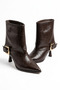 Casler Pointed Toe Side Buckle Long Women's Heeled Boots Brown Wrinkled - 3