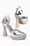 Silver Women's Platform Heeled Evening Dress Shoes with Pointed Stones - 3
