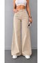 Women's Beige High Waist Wide Leg Palazzo Jean Trousers - 2