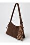 Brown Suede Women's Shoulder Bag with Scarf Detail and Adjustable Strap and Zipper Closure - 3