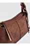 Brown Suede Women's Shoulder Bag with Scarf Detail and Adjustable Strap and Zipper Closure - 4
