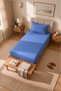 Single Cotton Combed Breathable Fabric Elastic Bed Sheet 1 Piece Pillowcase Gift Blue - 3