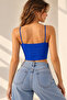 Women's Sax Blue Double Layer Bustier with Straps on the Front - 5