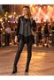 Women's Long Sleeve Asymmetrical Viscose Blouse Black Zippered Leather Look Vest Double Set - 4