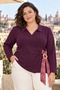 Women's Plus Size Polo Collar Long Sleeve Blouse with Buckle and Scarf Detail