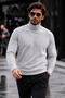 Men's High-Neck Slim Fit Knitwear Light Gray Sweater - 3