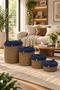 Christmas Wicker Rope Decorative 4-Piece Wicker Rope Basket with Lid Knitted Rope Basket Organizer Storage Box Home Office Kitchen Bathroom Bedroom Multi-Purpose