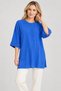 Women's Saks Blue Crew Neck Double Sleeve Side Slit Wrinkled Textured Comfortable Fit Tunic Hzl26S-Bd104701 - 4