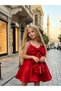 Girl's Red Stone Strap Big Bow Satin Evening Dress 2519K-