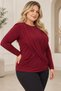 Women's Burgundy Crew Neck Cross Drape Detailed Long Sleeve Blouse Hzl28W-Zss1150 - 3