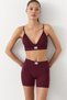Wellsy Women's Seamless Soft Breathable Flexible Burgundy Top and Bottom Set