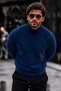 Men's High-Neck Slim Fit Knitwear Blue Sweater - 2
