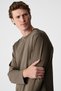 Gravs men's 100% cotton soft fabric round neck long sleeve khaki t-shirt - 3