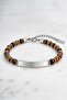 6 mm Tiger's Eye Natural Stone Name Engravable Men's Steel Bracelet