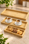 Bambella 3-Piece Bamboo Rectangular Presentation and Serving Tray Set – Breakfast, Tea, and Coffee Serving Tray - 3