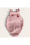 Baby Hand-Knitted Overalls, Bandana, Socks Set, 0-3 Months, Pink Embroidered Photo Shoot Set of 3 - 3