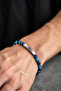 6 mm Blue Agate Natural Stone Name Engravable Men's Steel Bracelet - 3