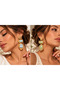 Women's Gold Dangle Earrings – Large Design with Pearl-Looking Stone Detail – Choose from Blue and Green Colors - 2
