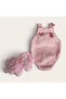 Baby Hand-Knitted Overalls, Bandana, Socks Set, 0-3 Months, Pink Embroidered Photo Shoot Set of 3 - 2