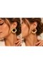 Women's Gold Flower-Shaped Large Earrings – Vintage Earrings with Black and Coffee Stone Detail - 2