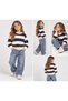 Children's Sweatshirt Striped Crew Neck Long Sleeve Casual Sports Top Navy Blue Ecru - 2