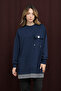 Two-Thread Combed Cotton Fabric Pocket Detail Tunic Dark Blue 10720