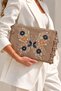Naya Women's Suede Portfolio Bag Butterfly Embroidered Zippered Wrist Strap Clutch
