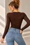 Women's Ribbed Long Sleeve Crew Neck Basic Body Stretchy My3535 - 3