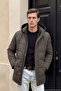 Men's Winter Khaki Coat with Hood, Bonded Fabric, Classic Fit - M005 - 3