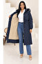 Women's Plus Size Removable Hooded Plush Fur Inside Waist Tie Detail Winter Thick Long Coat 29012 - 3