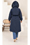 Women's Plus Size Removable Hooded Plush Fur Inside Waist Tie Detail Winter Thick Long Coat 29012 - 7