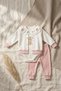 Mia Cherry Baby Set - 3-Piece Cotton Cherry Embroidered Polka Dot Cardigan, Bodysuit and Pants Set - Powder - 3