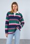 Women's Polo Collar Long Sleeve Striped Sweatshirt