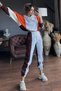 Gray-Brown-Orange Color Block Oversize Hooded Inner Lined Double Layer Women'S/Youth Tracksuit Set - 3