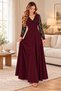 Elegance in Every Step Women's V-Neck and Ruched Sleeves Flared Long Crepe Dress - 2