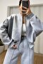 Gray Melange 3 Thread Oversize Inner Ribbed Double Women'S/Youth Tracksuit Set - 3