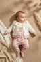 Mia Cherry Baby Set - 3-Piece Cotton Cherry Embroidered Polka Dot Cardigan, Bodysuit and Pants Set - Powder