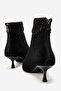 Pointed Toe Heeled Boots with Back Zipper Black Suede - 5