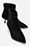 Pointed Toe Heeled Boots with Back Zipper Black Suede