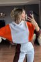 Gray-Brown-Orange Color Block Oversize Hooded Inner Lined Double Layer Women'S/Youth Tracksuit Set - 2