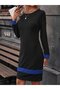 Modern Elegance with Contrast Details - Women's Stripe Detailed Boat Neck Crepe Dress - 3