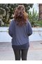 Italian Leopard Detailed Shawl Knitwear Blouse Set Navy Blue - 3