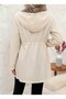 Double Pattern Elegance |   Women's Long-Sleeved Hooded Double-Sided Pocket Lace-Up Zippered Viscose Two-Thread Leopard Coat - 2