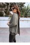Italian Leopard Detailed Shawl Knitwear Blouse Set Khaki - 3