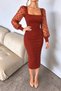 Women's Princess Sleeve Polka Dot Detailed Midi Length Knitwear Dress